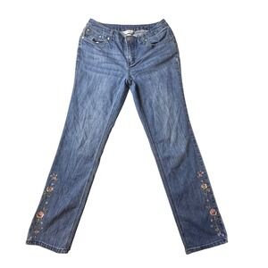 Christopher & Banks Jeans Womens 4 Blue Floral Embroidered Straight Leg Denim